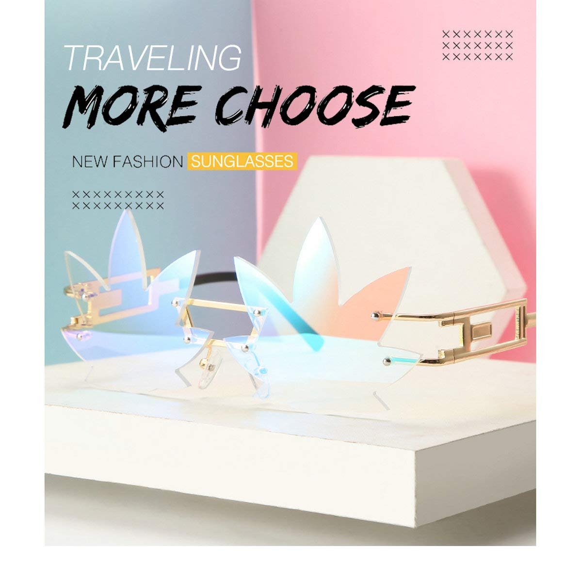 Vintage Punk Sunglasses Men Women 2020 Fashion Colorful Rimless Leaf-shaped Sun Glasses