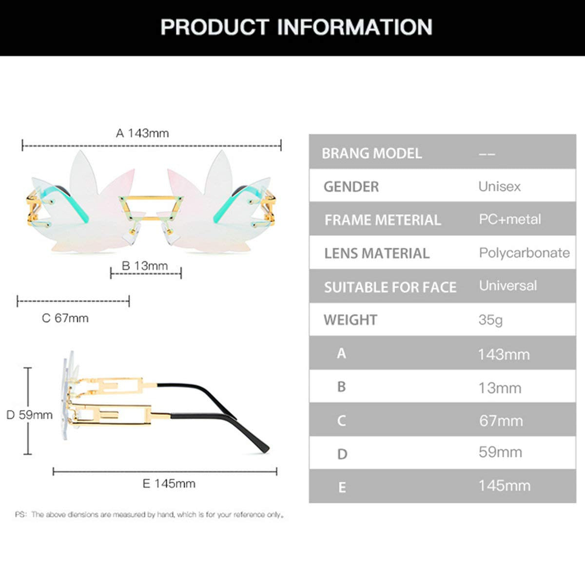 Vintage Punk Sunglasses Men Women 2020 Fashion Colorful Rimless Leaf-shaped Sun Glasses