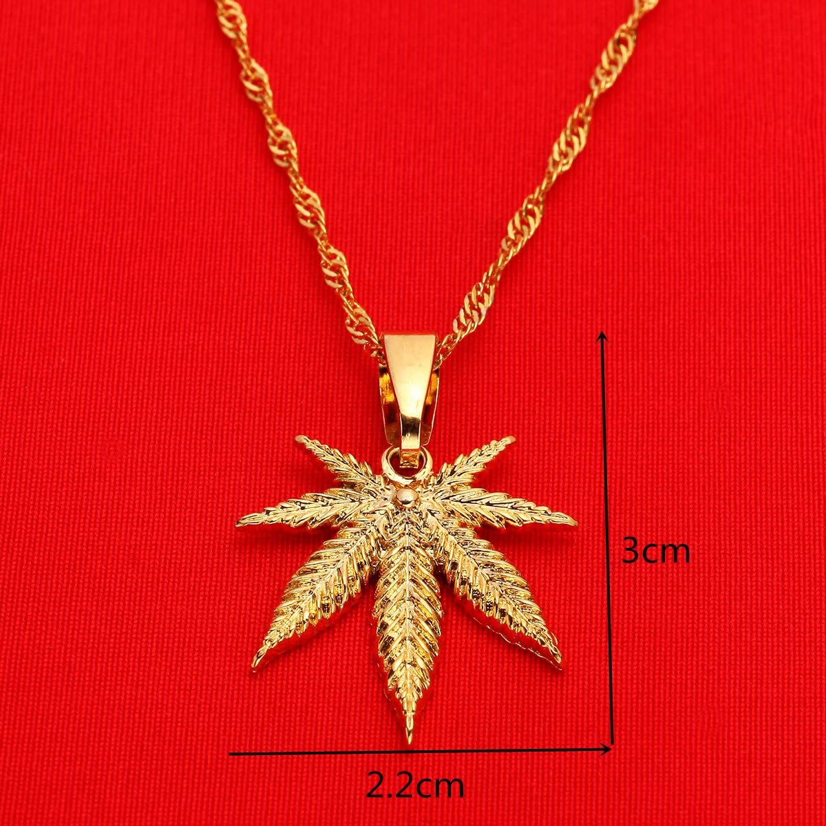 24K Yellow Gold Color Jewelry Cannabis Weed Marijuana Leaf Pendant Necklace